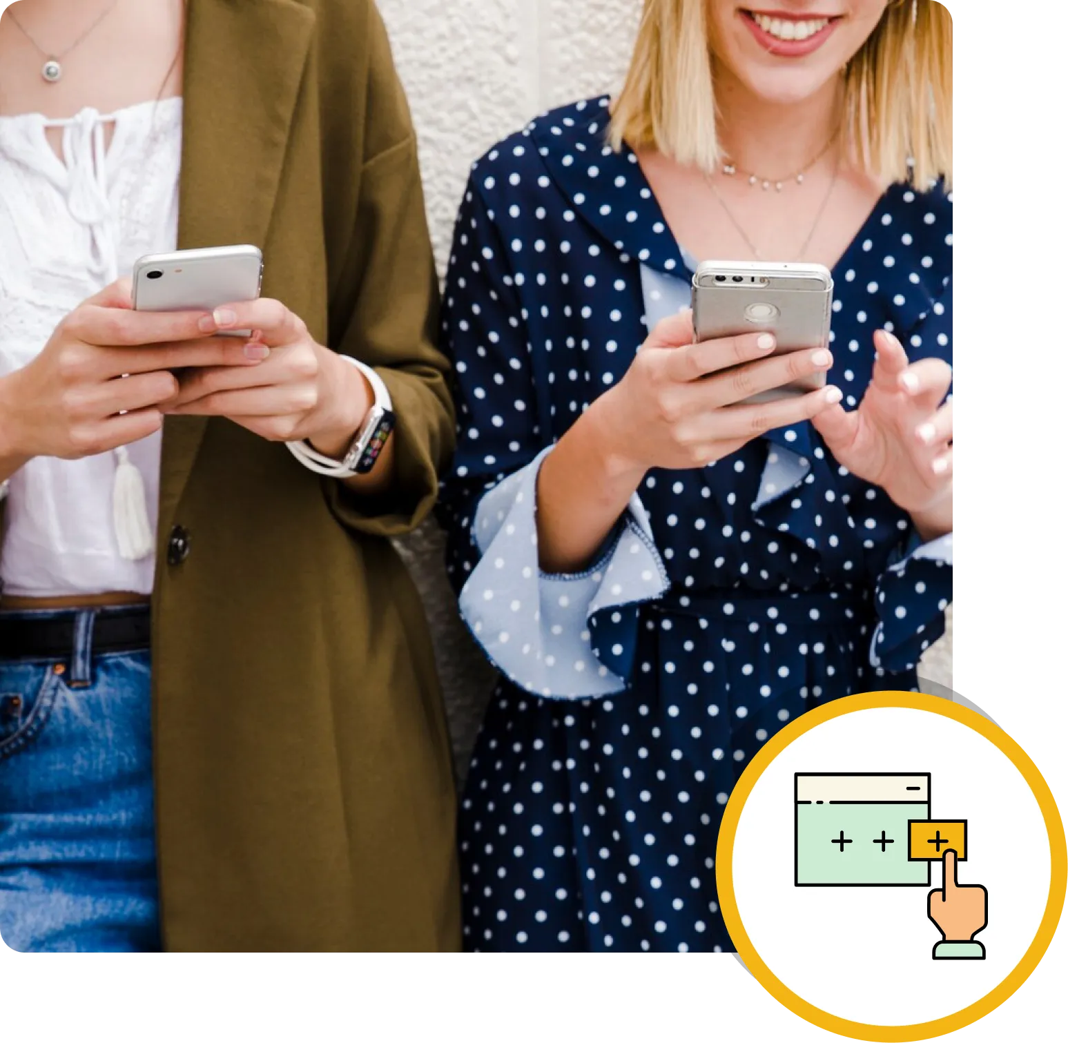 Two girls checking their smartphone