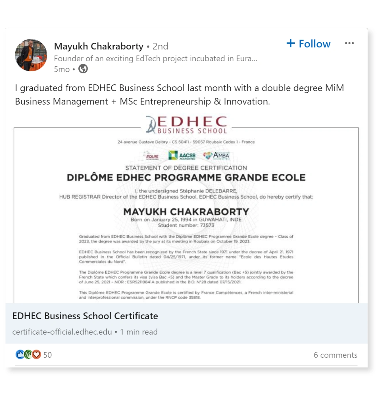 edhec linkedin post