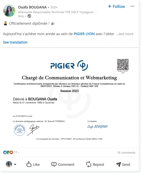 eduservices Pigier linkedin post