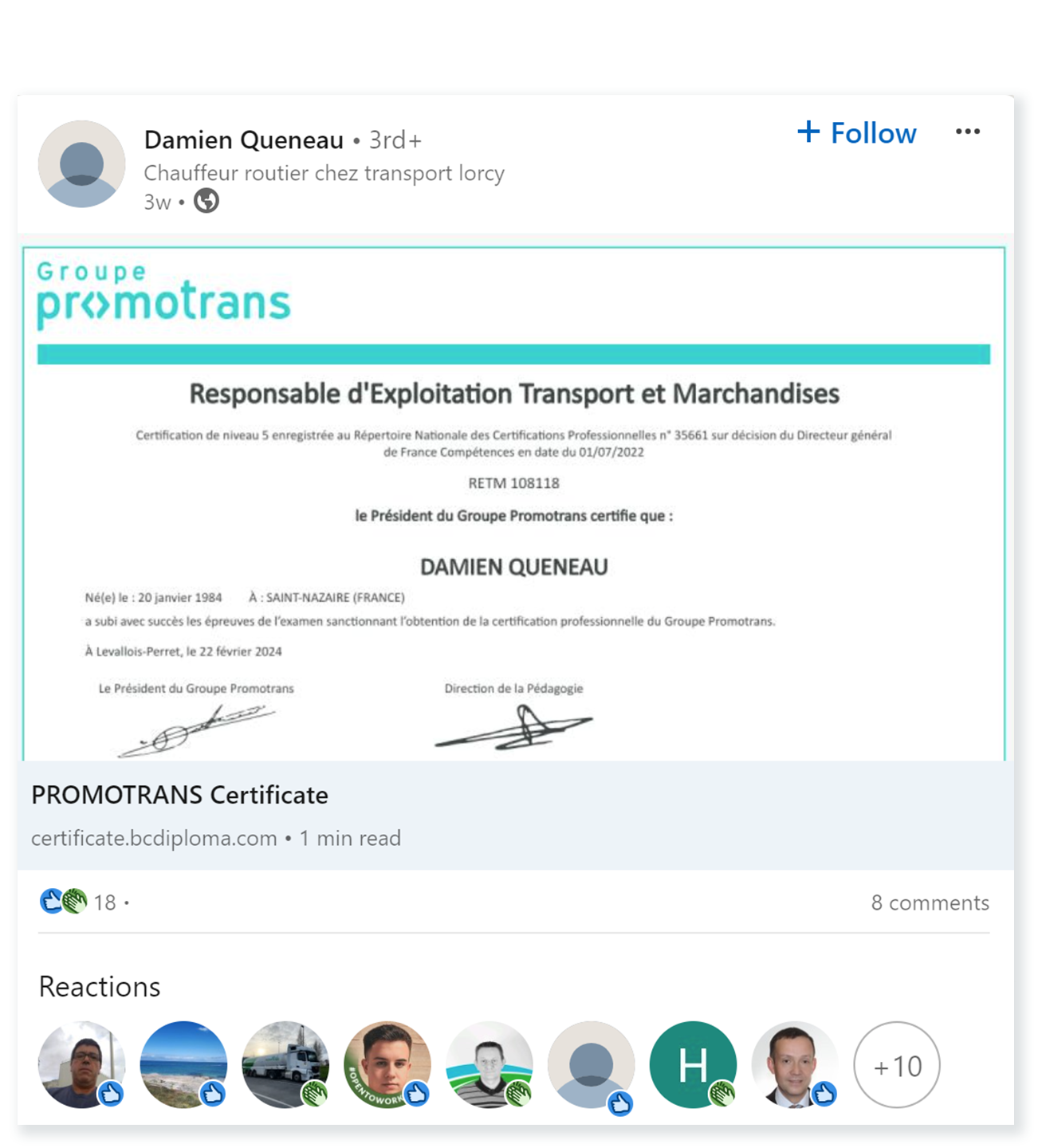 Promotrans linkedin post